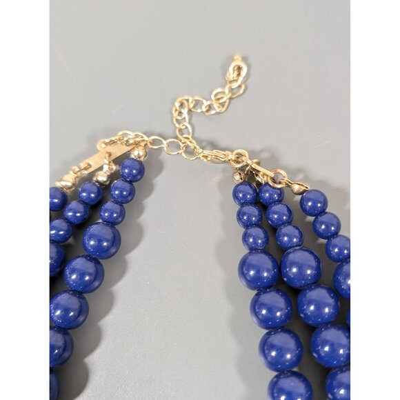 Blue Round Bead Triple Strand Necklace Statement Classic Retro 20 - Picture 5 of 7